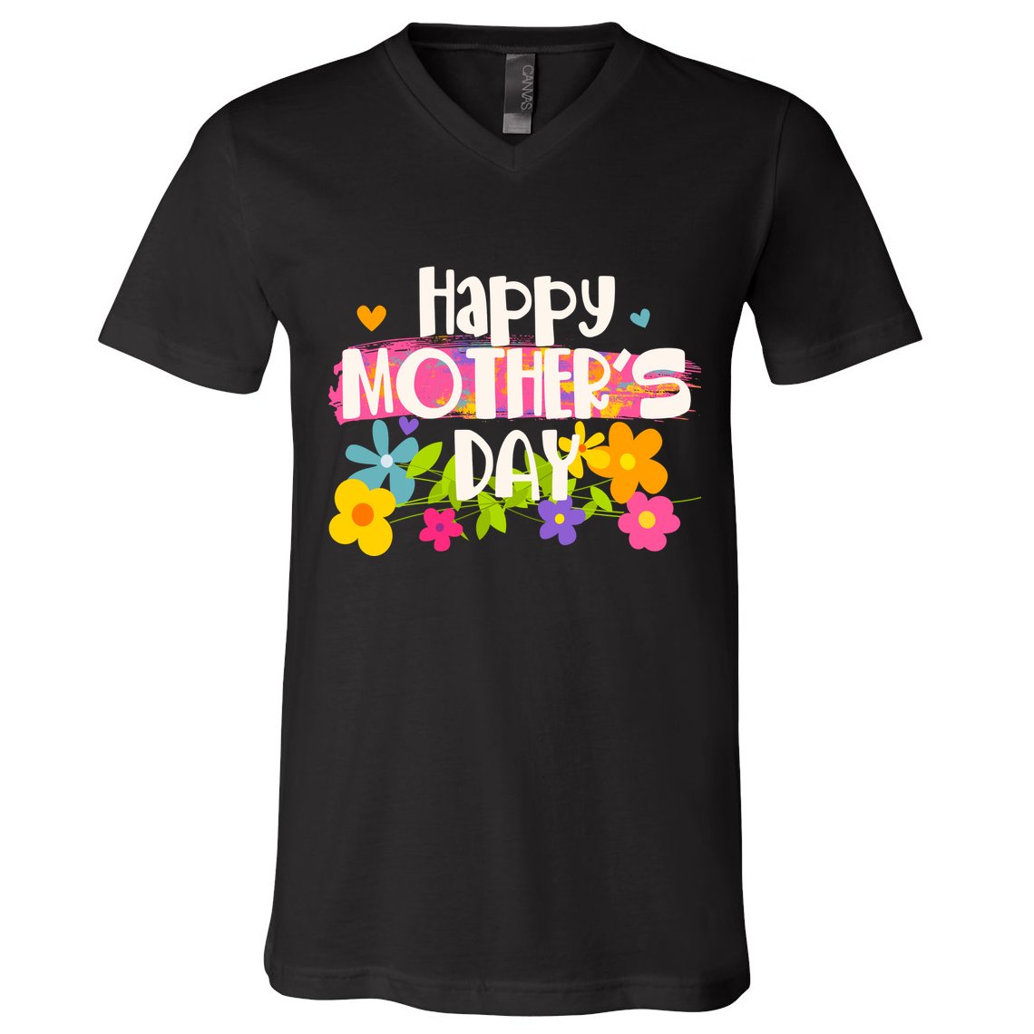 Cute Happy Mother's Day Paint Splash Flowers V-Neck T-Shirt