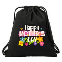 Cute Happy Mother's Day Paint Splash Flowers Drawstring Bag