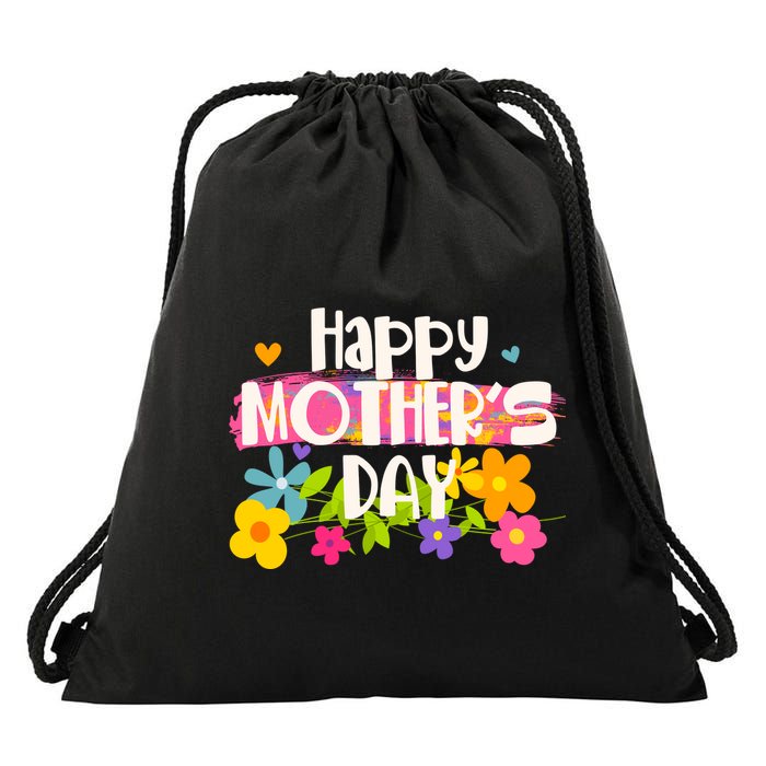 Cute Happy Mother's Day Paint Splash Flowers Drawstring Bag