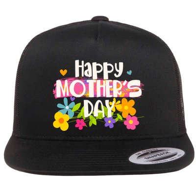 Cute Happy Mother's Day Paint Splash Flowers Flatbill Hat