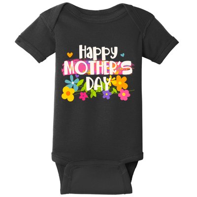 Cute Happy Mother's Day Paint Splash Flowers Baby Bodysuit