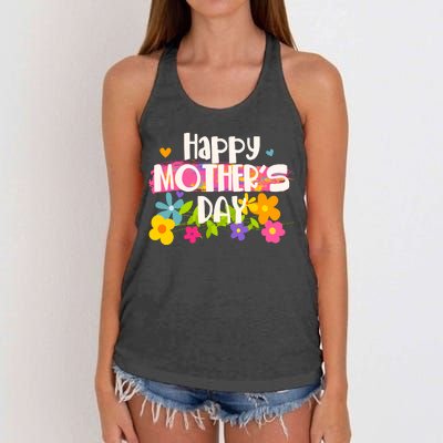 Cute Happy Mother's Day Paint Splash Flowers Women's Knotted Racerback Tank