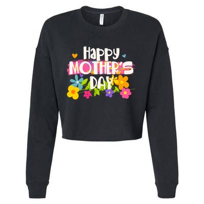 Cute Happy Mother's Day Paint Splash Flowers Cropped Pullover Crew