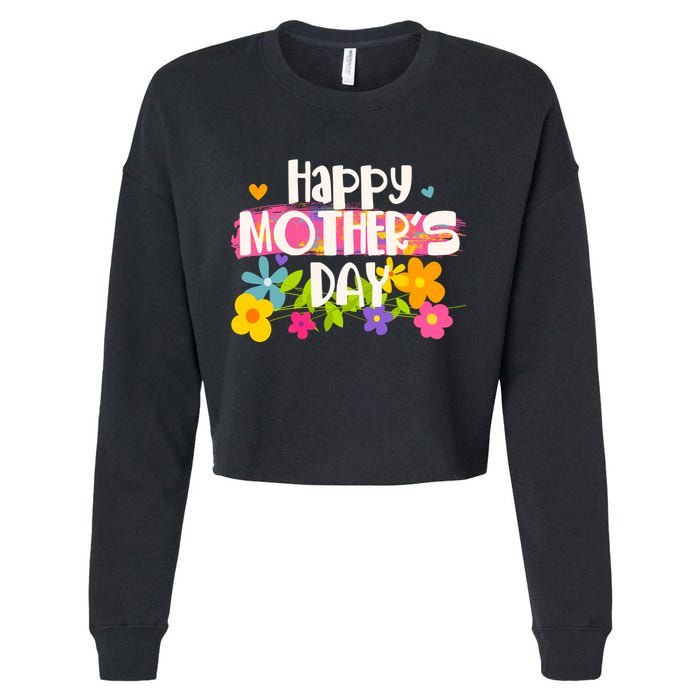 Cute Happy Mother's Day Paint Splash Flowers Cropped Pullover Crew