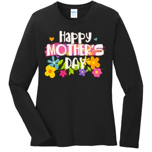 Cute Happy Mother's Day Paint Splash Flowers Ladies Long Sleeve Shirt