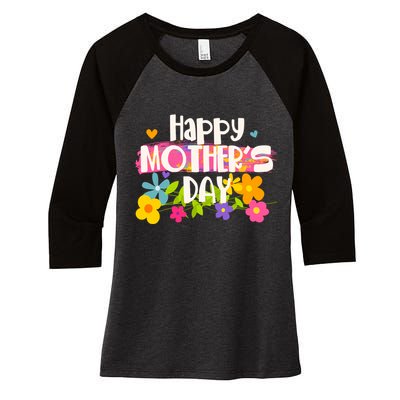 Cute Happy Mother's Day Paint Splash Flowers Women's Tri-Blend 3/4-Sleeve Raglan Shirt