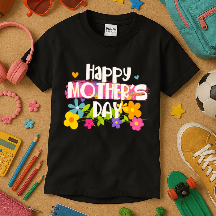 Cute Happy Mother's Day Paint Splash Flowers Kids T-Shirt
