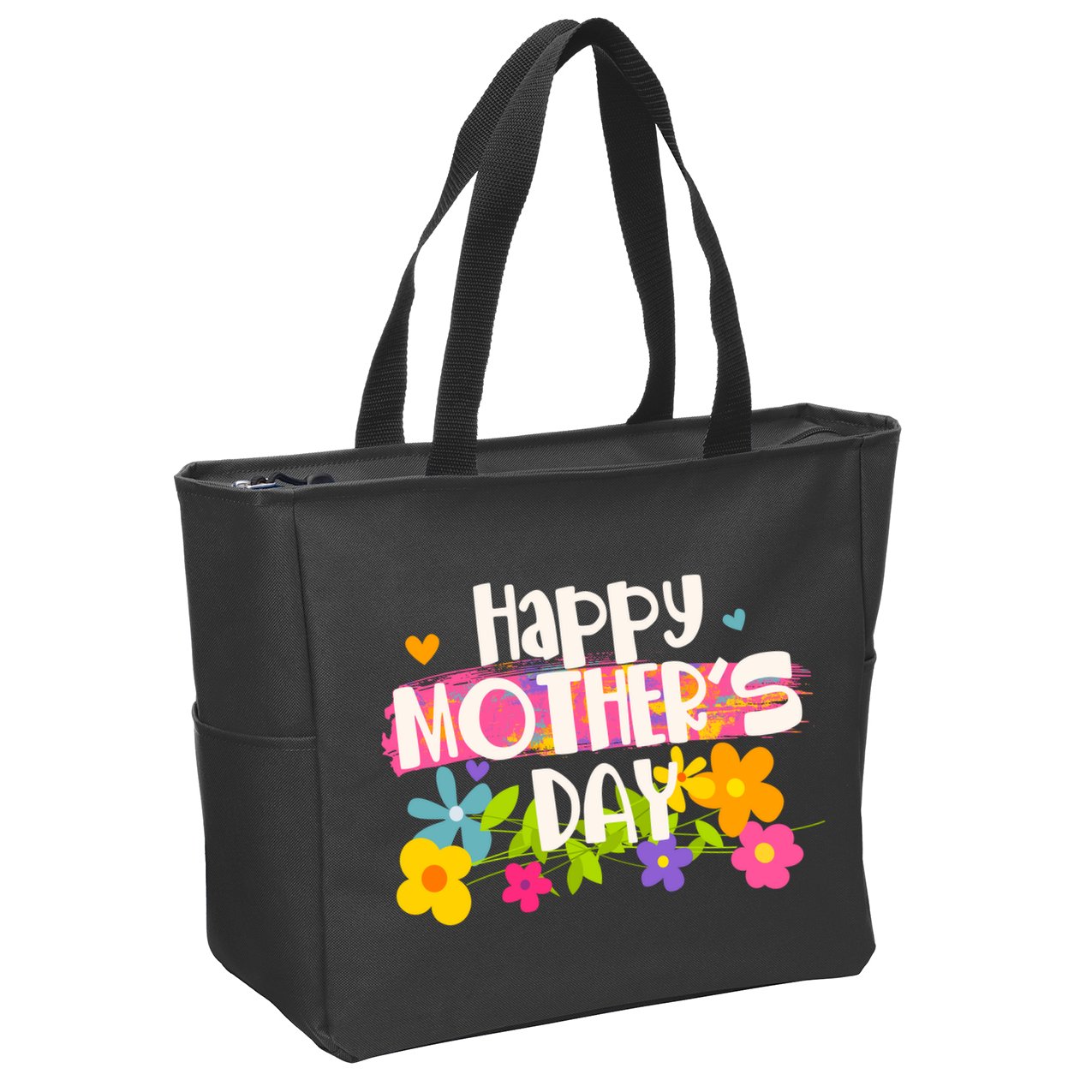 Cute Happy Mother's Day Paint Splash Flowers Zip Tote Bag