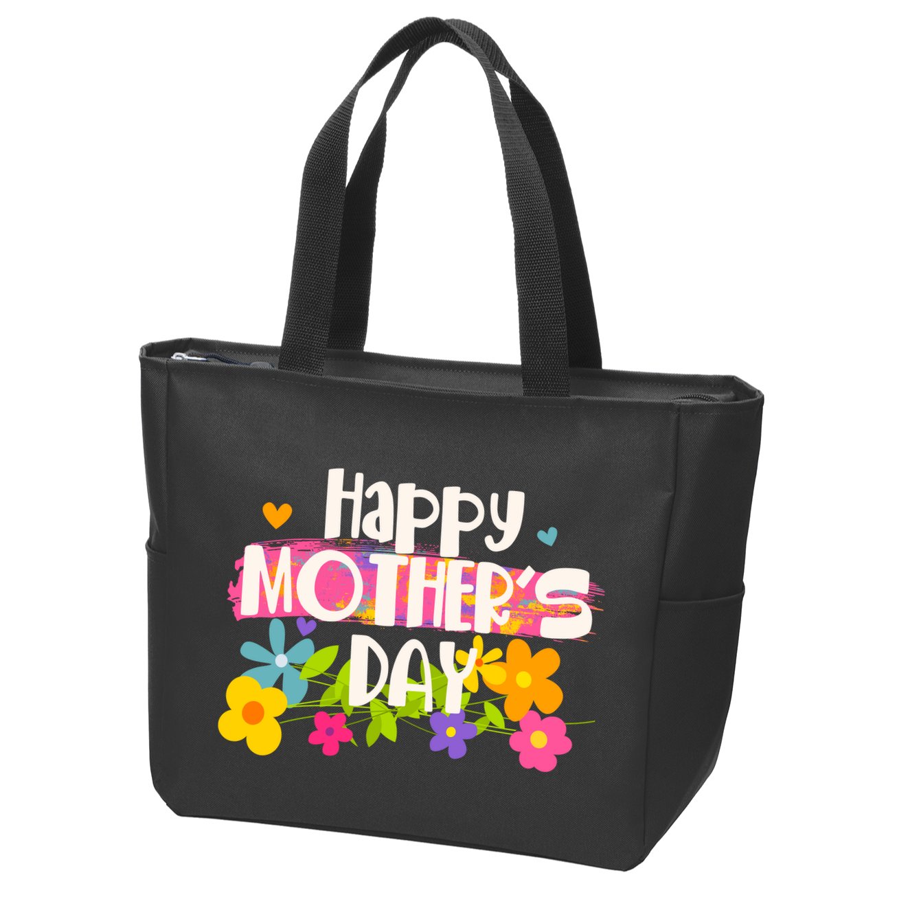 Cute Happy Mother's Day Paint Splash Flowers Zip Tote Bag