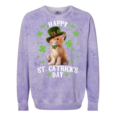 Cute Happy St Catricks Day Kitten Colorblast Crewneck Sweatshirt