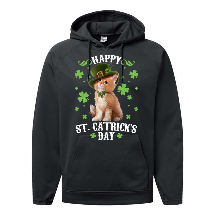 Cute Happy St Catricks Day Kitten Performance Fleece Hoodie