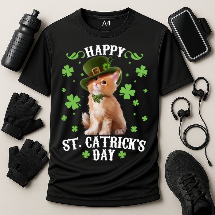 Cute Happy St Catricks Day Kitten Performance Shirt