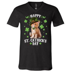 Cute Happy St Catricks Day Kitten V-Neck T-Shirt