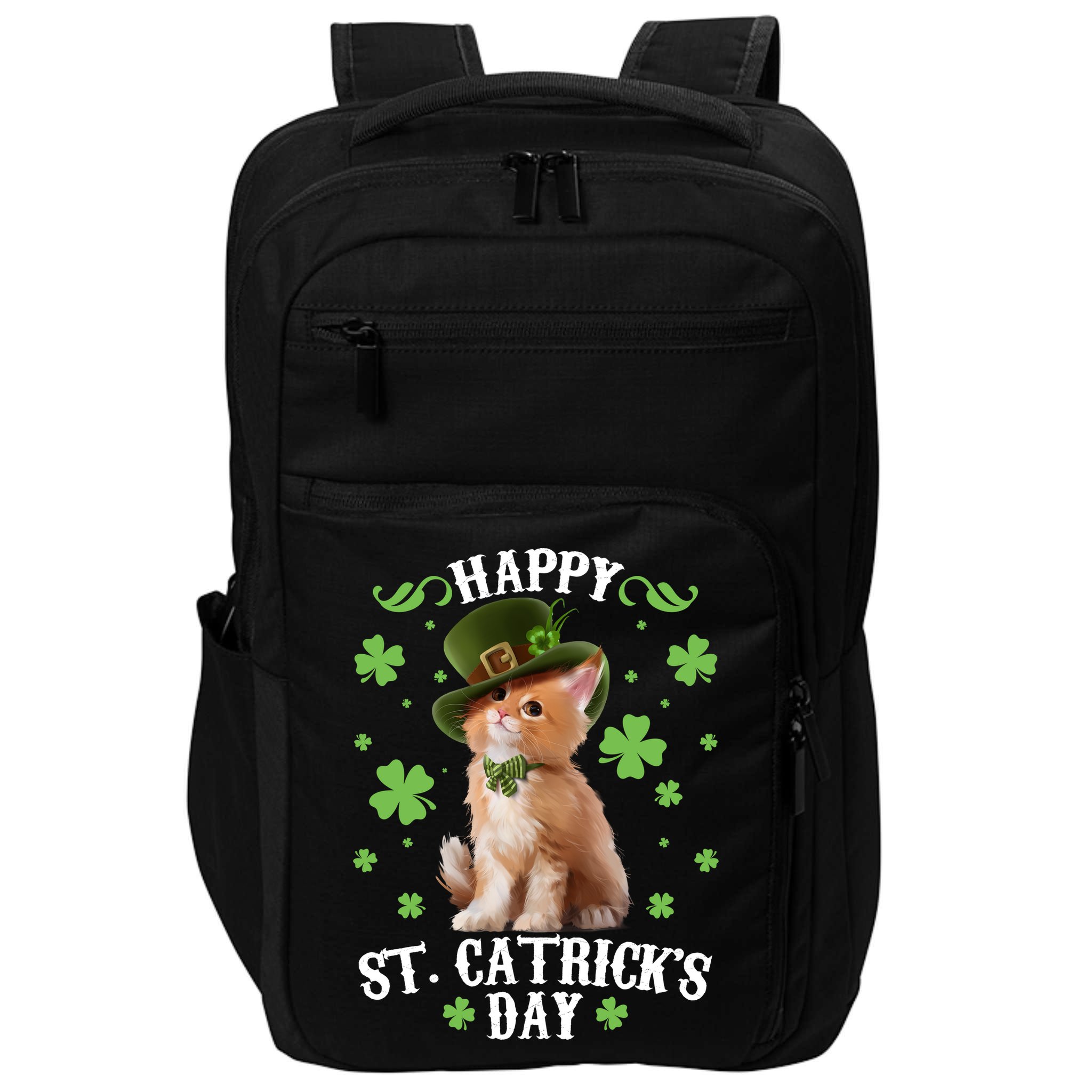 Cute Happy St Catricks Day Kitten Impact Tech Backpack