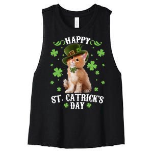 Cute Happy St Catricks Day Kitten Women's Racerback Cropped Tank