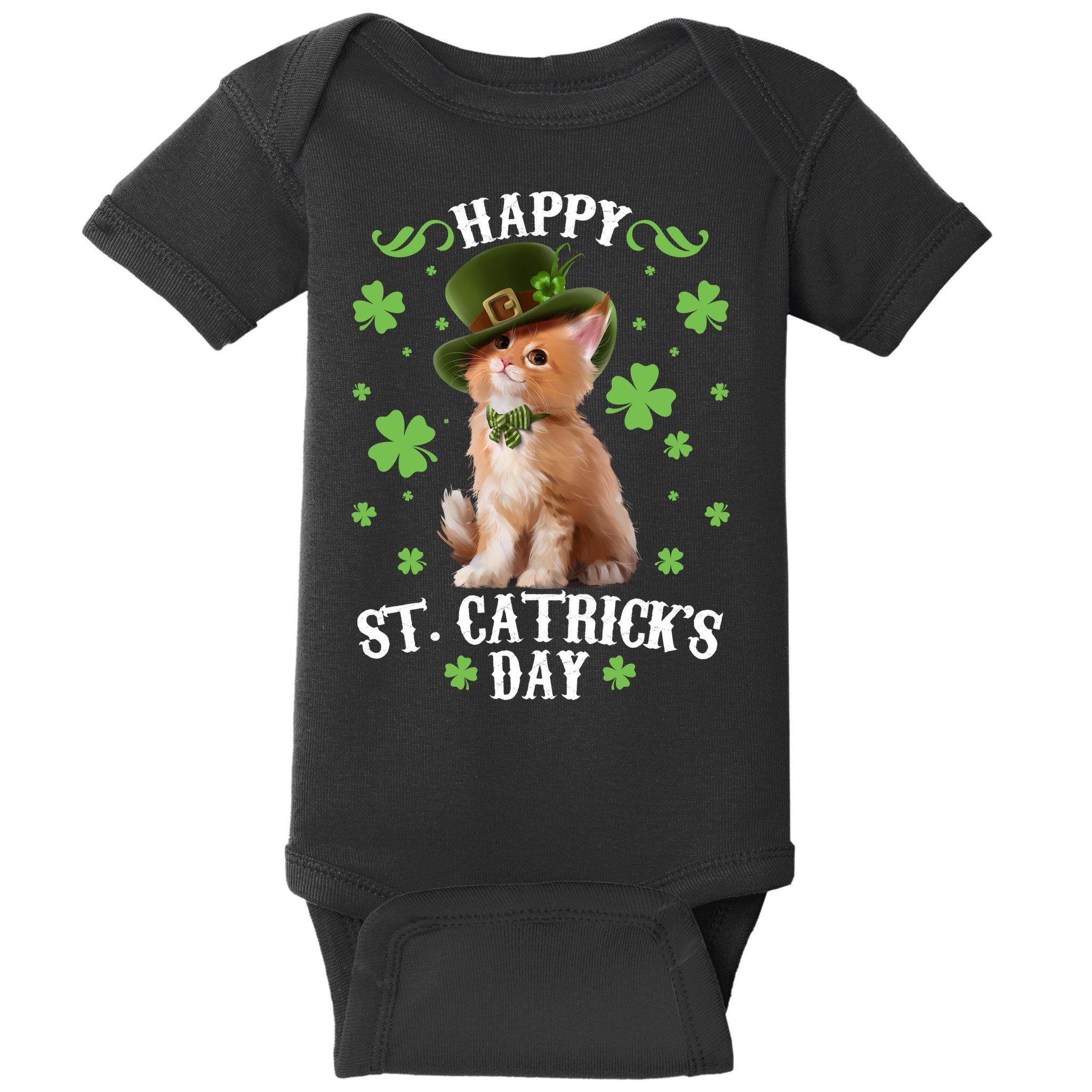 Cute Happy St Catricks Day Kitten Baby Bodysuit