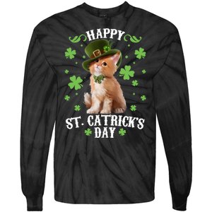 Cute Happy St Catricks Day Kitten Tie-Dye Long Sleeve Shirt