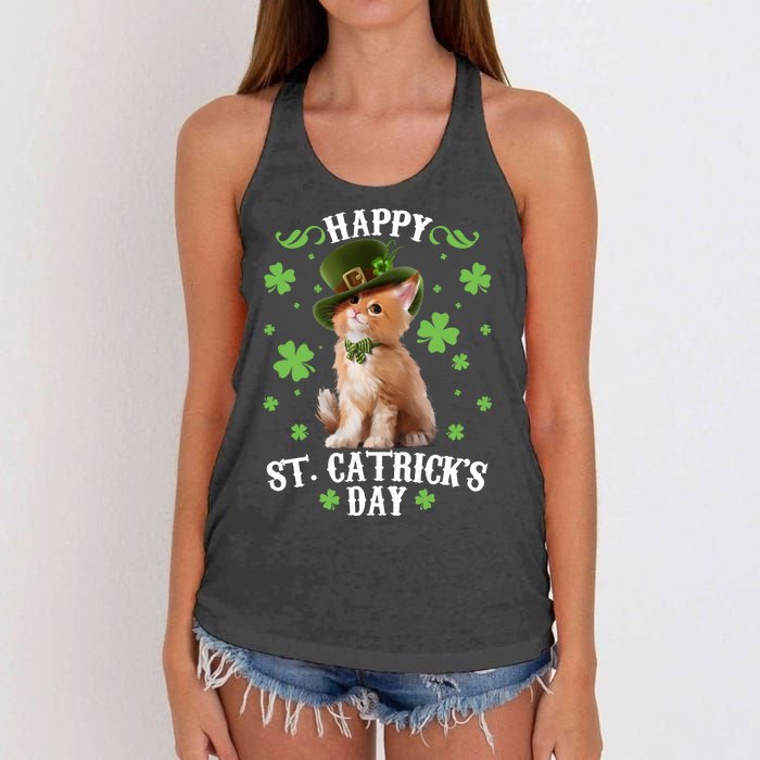 Cute Happy St Catricks Day Kitten Women's Knotted Racerback Tank