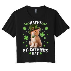 Cute Happy St Catricks Day Kitten Women's Crop Top Tee