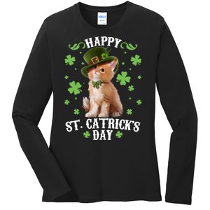 Cute Happy St Catricks Day Kitten Ladies Long Sleeve Shirt