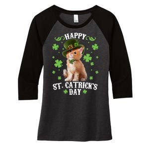 Cute Happy St Catricks Day Kitten Women's Tri-Blend 3/4-Sleeve Raglan Shirt