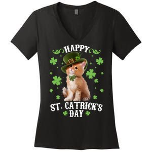 Cute Happy St Catricks Day Kitten Women's V-Neck T-Shirt