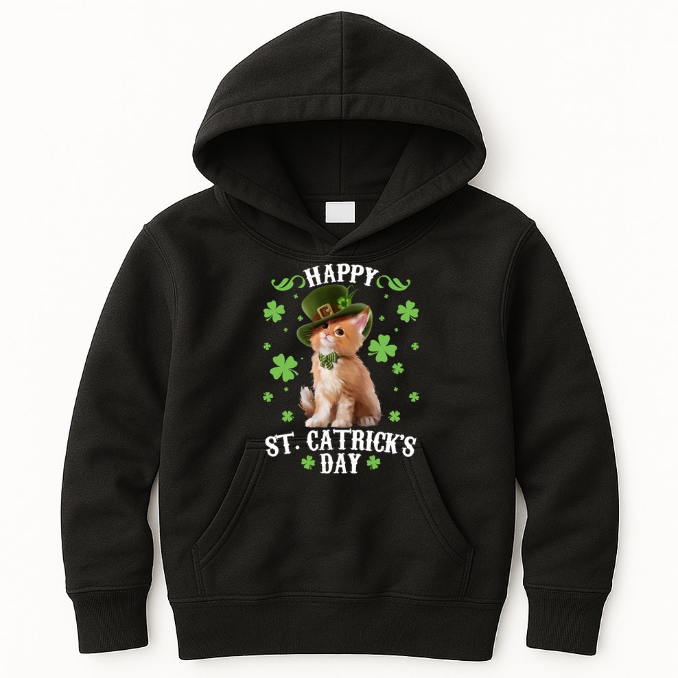 Cute Happy St Catricks Day Kitten Kids Hoodie