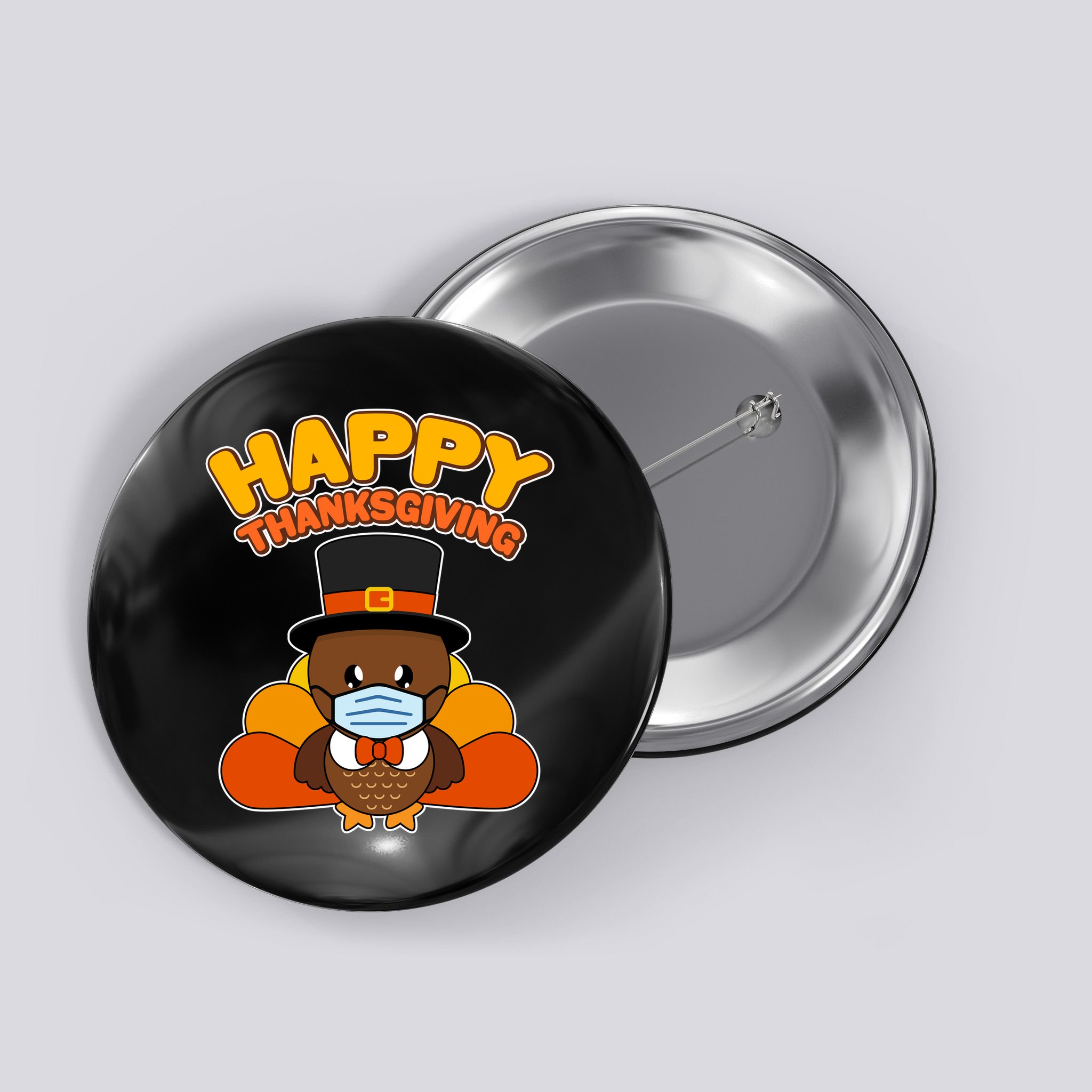 Cute Happy Thanksgiving Quarantine Turkey Mask Button