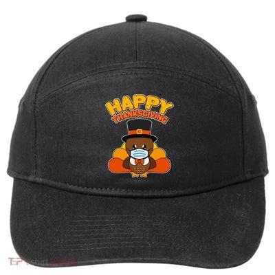 Cute Happy Thanksgiving Quarantine Turkey Mask 7-Panel Snapback Hat