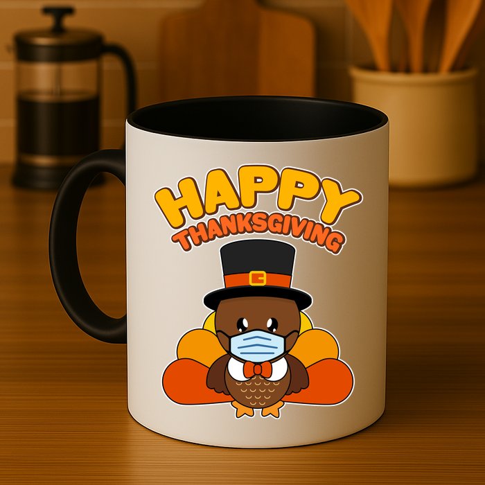 Cute Happy Thanksgiving Quarantine Turkey Mask Mug