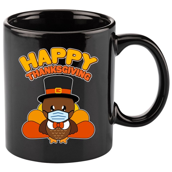 Cute Happy Thanksgiving Quarantine Turkey Mask 11oz C Handle Ceramic Mug