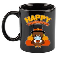 Cute Happy Thanksgiving Quarantine Turkey Mask 11oz C Handle Ceramic Mug