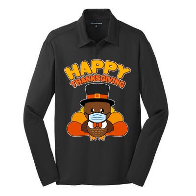 Cute Happy Thanksgiving Quarantine Turkey Mask Silk Touch Performance Long Sleeve Polo