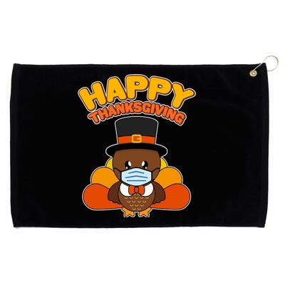 Cute Happy Thanksgiving Quarantine Turkey Mask Grommeted Golf Towel