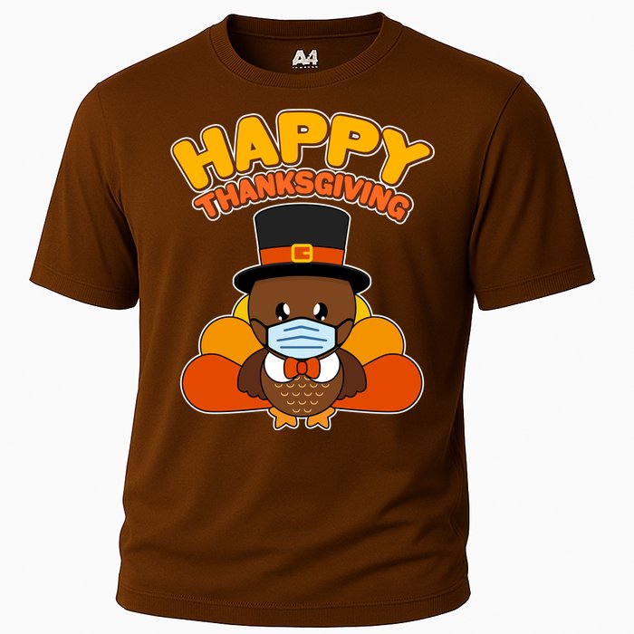 Cute Happy Thanksgiving Quarantine Turkey Mask Cooling Performance Crew T-Shirt