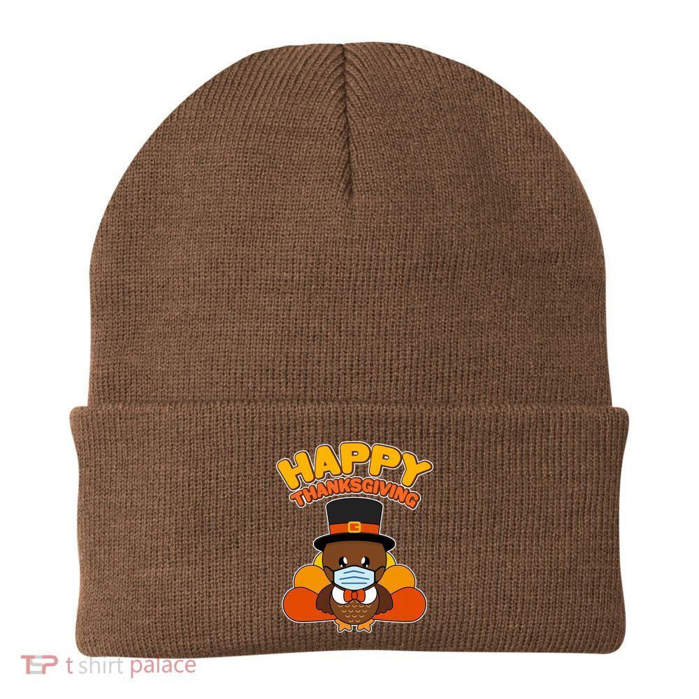 Cute Happy Thanksgiving Quarantine Turkey Mask Beanie