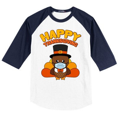 Cute Happy Thanksgiving Quarantine Turkey Mask Baseball Sleeve Shirt