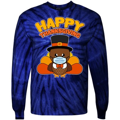 Cute Happy Thanksgiving Quarantine Turkey Mask Tie-Dye Long Sleeve Shirt