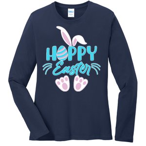 Cute Hoppy Happy Easter Bunny  Ladies Long Sleeve Shirt