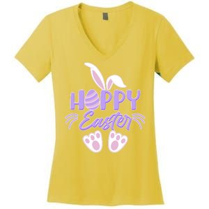 Cute Hoppy Happy Easter Bunny  Women's V-Neck T-Shirt