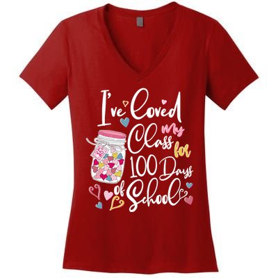 Cute I Loved My Class for 100 Days of School Valentine's Day Women's V-Neck T-Shirt