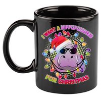 Cute I Want A Hippopotamus for Christmas Lights 11oz C Handle Ceramic Mug