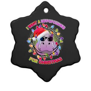 Cute I Want A Hippopotamus for Christmas Lights Ceramic Star Ornament