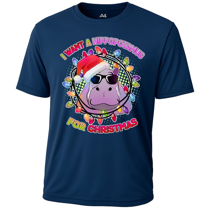 Cute I Want A Hippopotamus for Christmas Lights Cooling Performance Crew T-Shirt