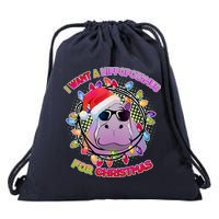 Cute I Want A Hippopotamus for Christmas Lights Drawstring Bag