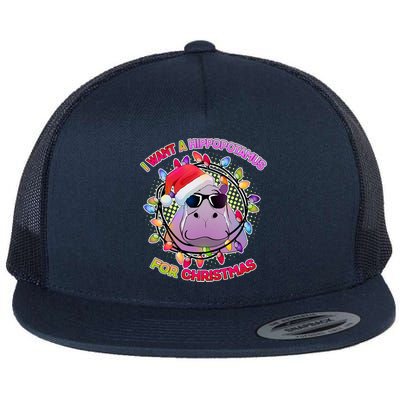 Cute I Want A Hippopotamus for Christmas Lights Flat Bill Trucker Hat