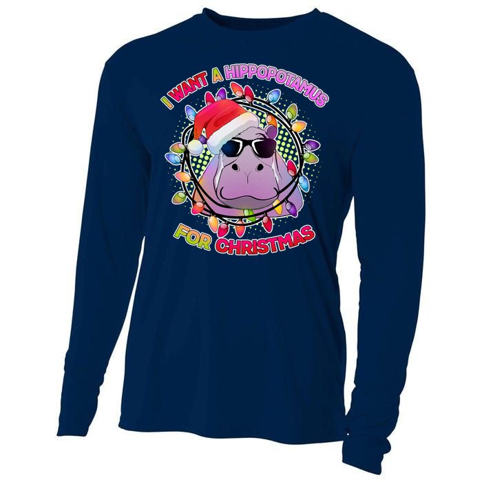 Cute I Want A Hippopotamus for Christmas Lights Cooling Performance Long Sleeve Crew