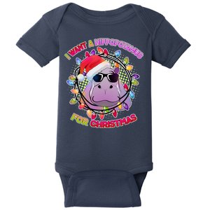 Cute I Want A Hippopotamus for Christmas Lights Baby Bodysuit