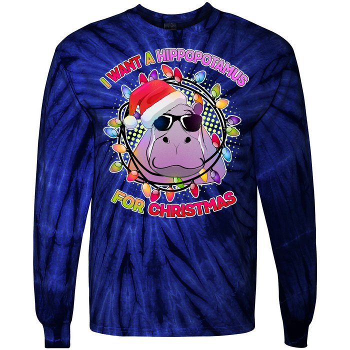 Cute I Want A Hippopotamus for Christmas Lights Tie-Dye Long Sleeve Shirt