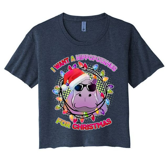 Cute I Want A Hippopotamus for Christmas Lights Crop Top